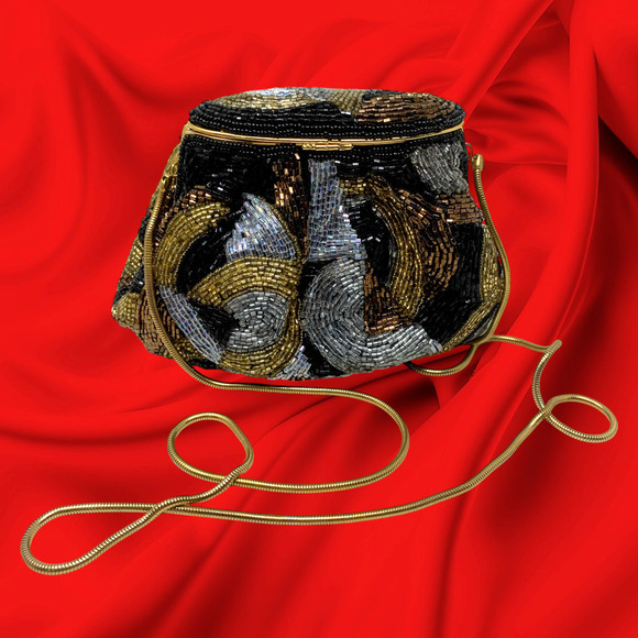 Vintage Y2K Andre Cellini Multi Tone Metallic Beaded Pouch Evening Bag Purse - Picture 4 of 7